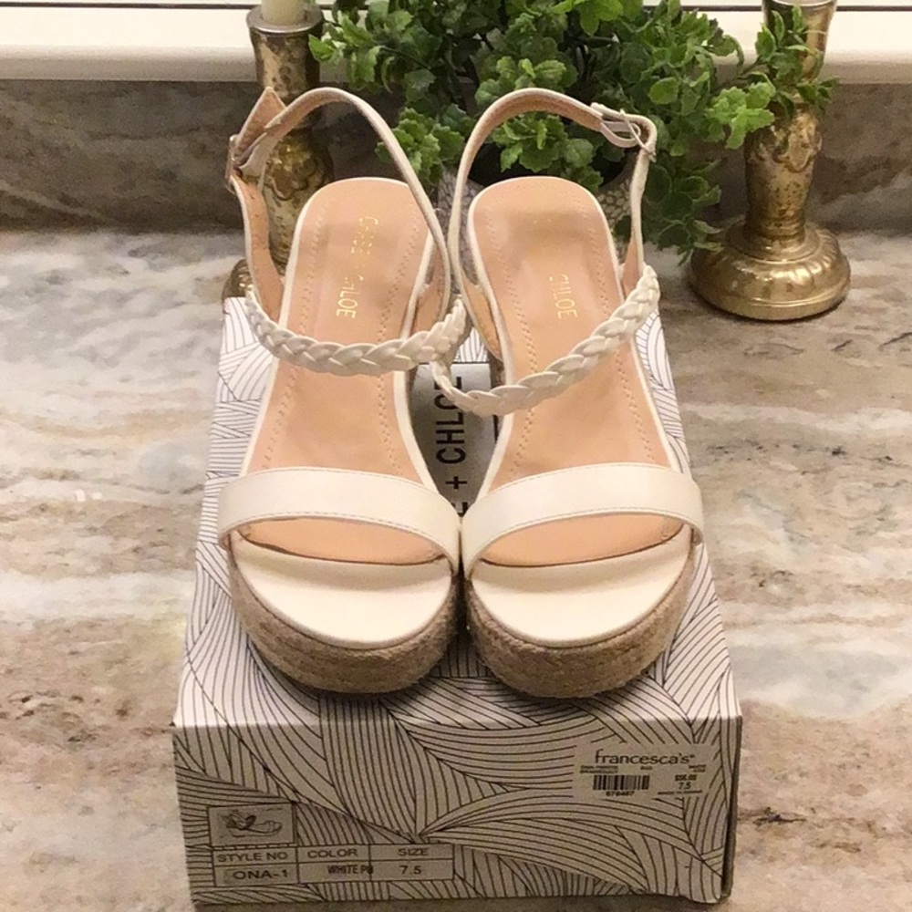 Chase + Chloe White Wedge Shoes with Minimalist Design